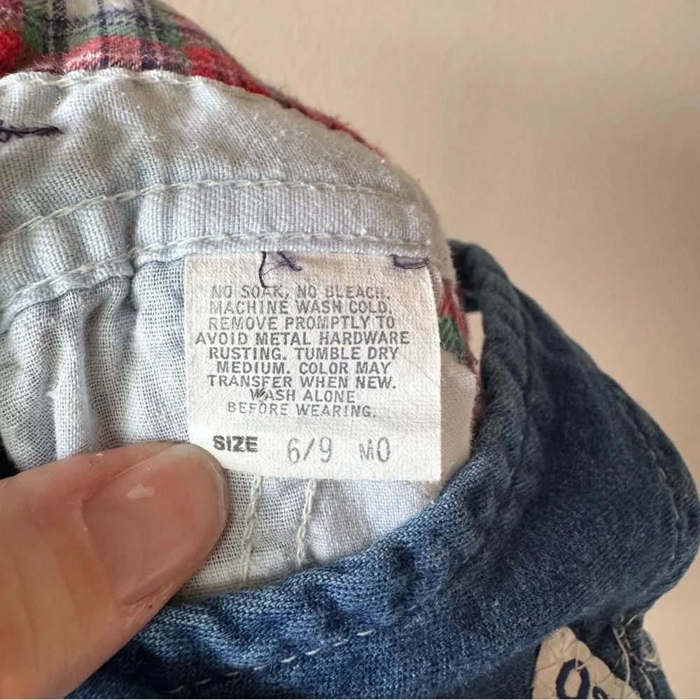 Vintage Osh Kosh‎ B’Gosh Baby Red Green Plaid Flannel Denim Overalls 6-9 months